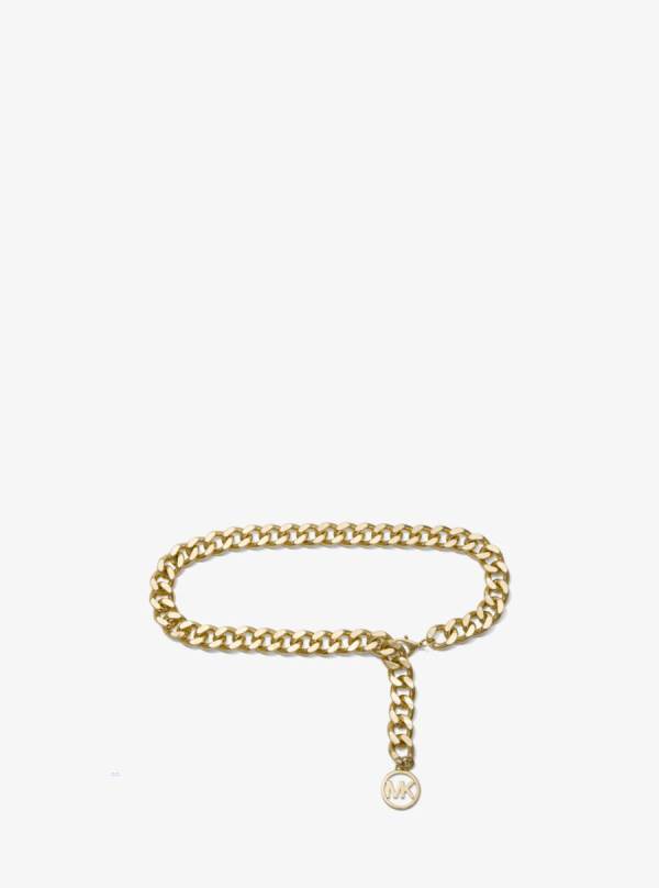 Damske Opasky Michael Kors Logo Gold-Tone Chain-Link Zlate - Doplnky Michael Kors Sleva | MUJXD-3768